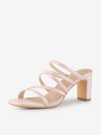 Open Toe Crisscross Strap Strappy Block Slide Heel Sandals