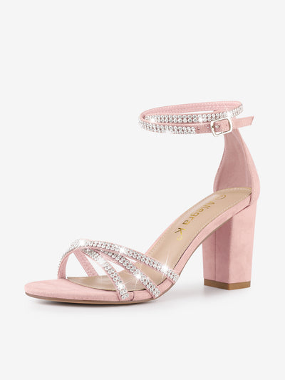 Rhinestones Strappy Chunky Heel Sandals