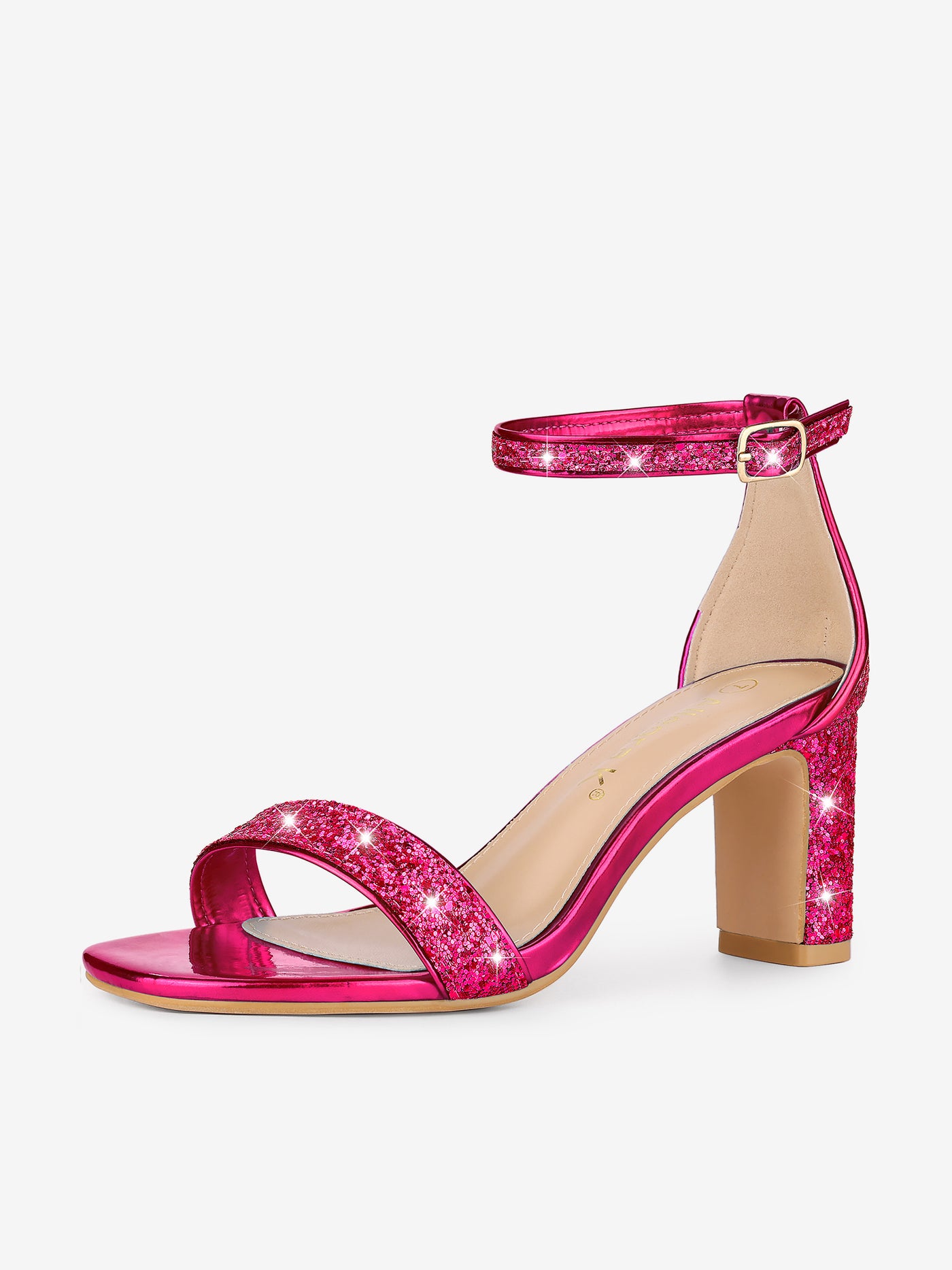 Allegra K Glitter Ankle Strap Chunky Heel Sandal