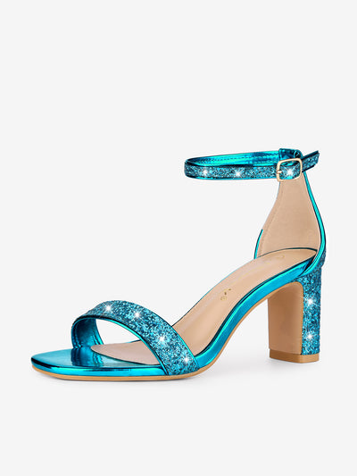 Glitter Ankle Strap Chunky Heel Sandal