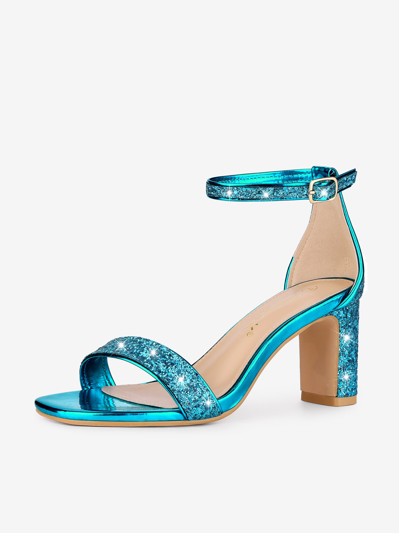 Allegra K Glitter Ankle Strap Chunky Heel Sandal