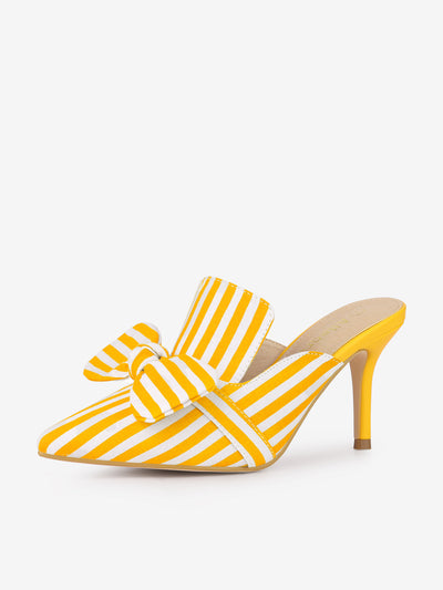 Stripe Bow Slip on Stiletto Heel Slides Mules