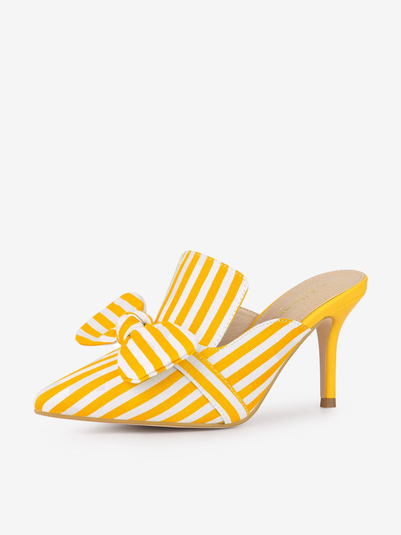 Allegra K Stripe Bow Slip on Stiletto Heel Slides Mules