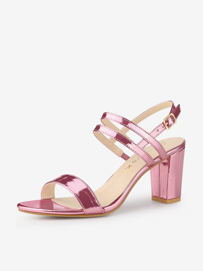 Open Toe Slingback Block Heel Ankle Strap Sandals