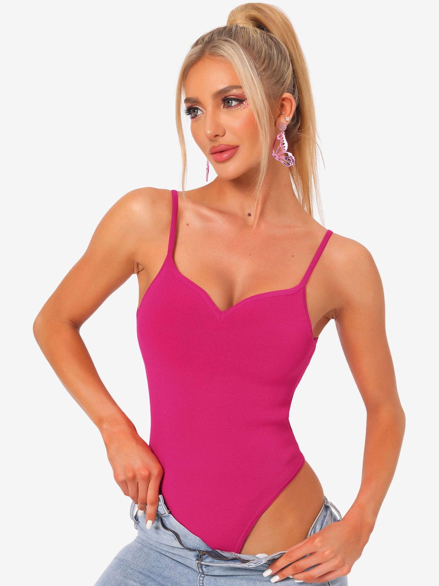 Allegra K Ribbed Sleeveless Sweetheart Neck Y2K Tank Top Bodysuits Clubwear