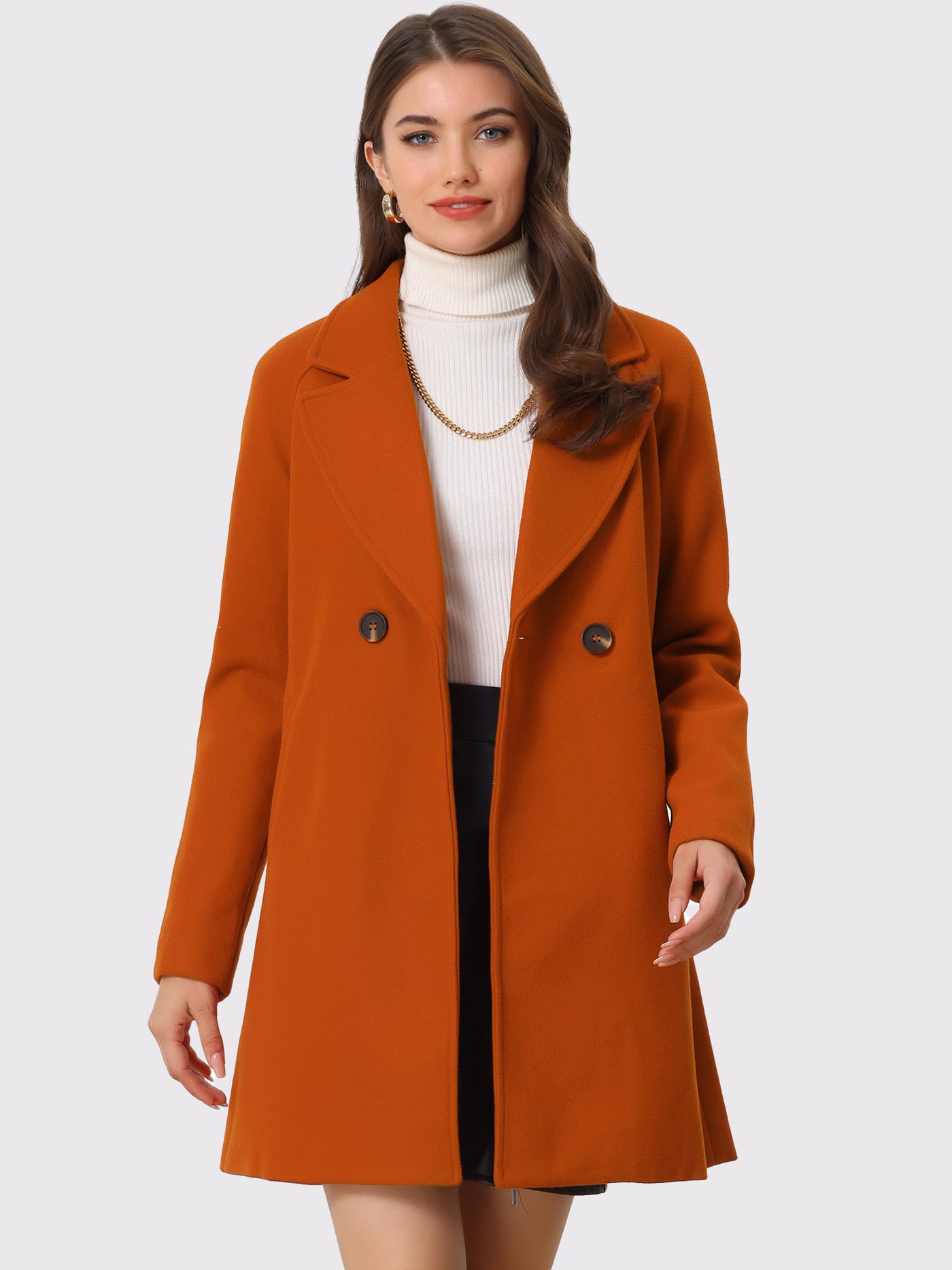 Allegra K Notched Lapel Raglan Double Breasted Winter Coat