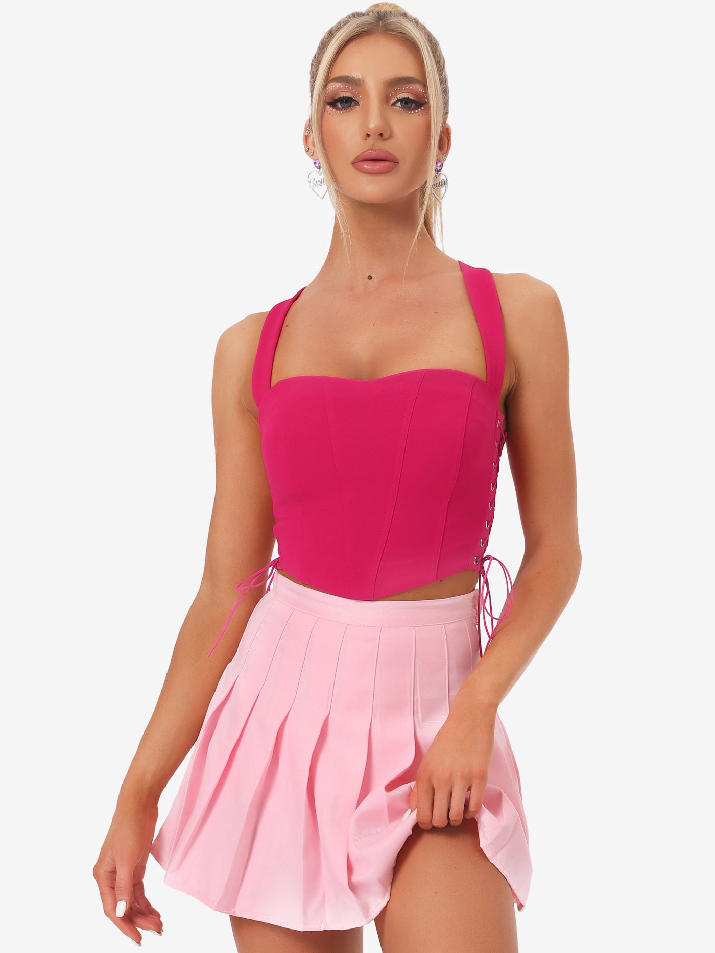 Allegra K Sleeveless Bustier Corset Tops Lace-up Sexy Clubwear Party Crop Top