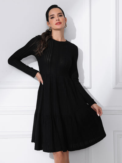 Knitted Crewneck Long Sleeve Fit and Flare Sweater Dress