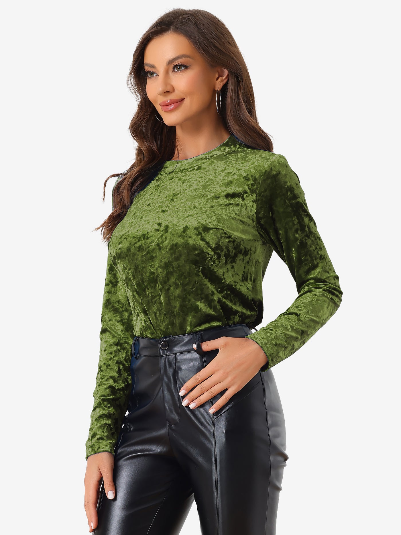 Allegra K Casual Velvet Top Soft Vintage Crew Neck Long Sleeve T-Shirt