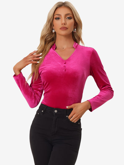 Casual Velvet Top Office Soft Long Sleeve V Neck T-Shirt