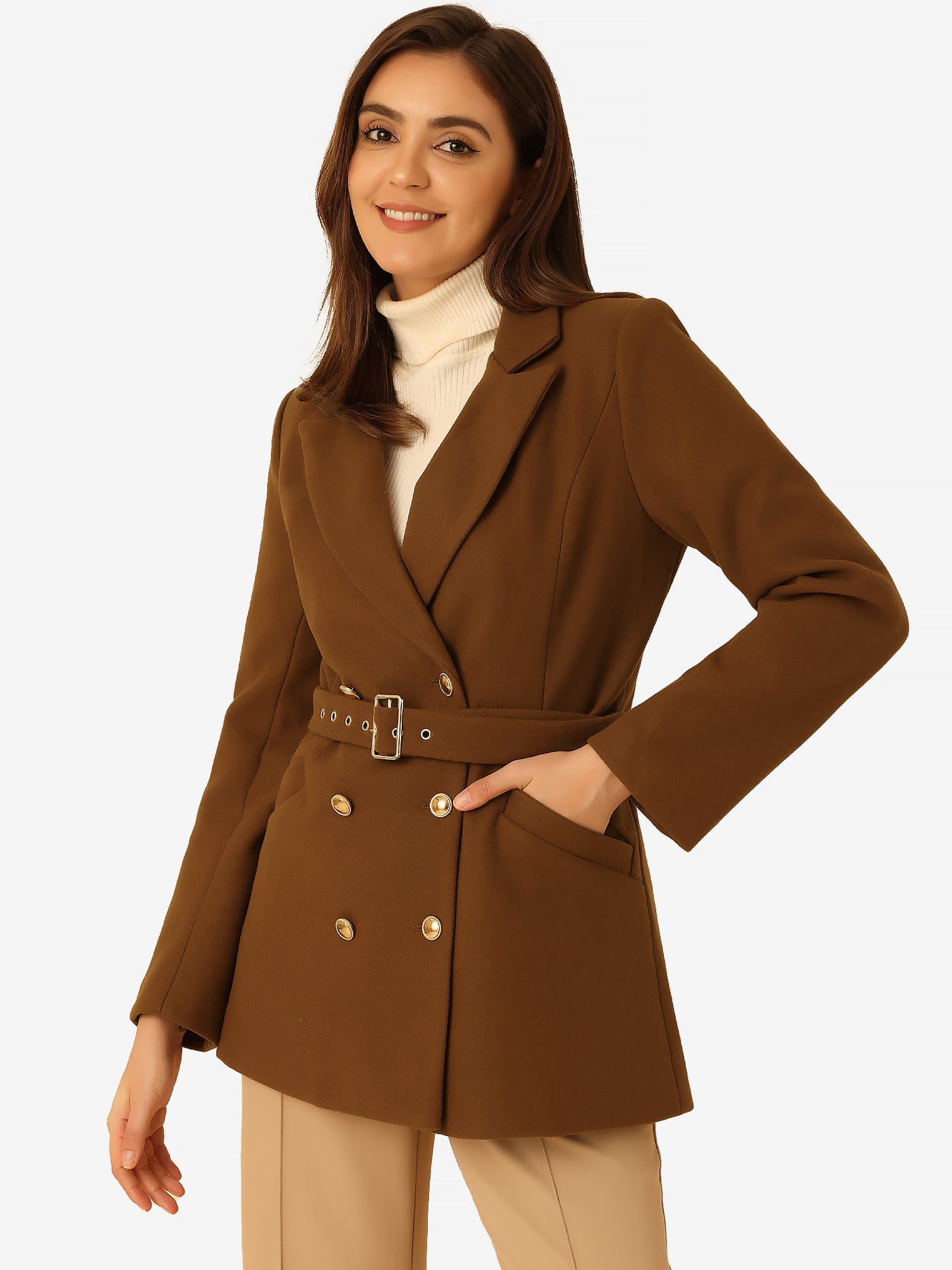 Allegra K Double Breasted Coat Jacket Work Office Elegant Winter Lapel Blazer