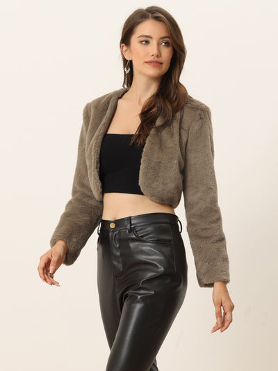 Faux Fur Evening Open Front Bolero Cropped Jacket Shrug