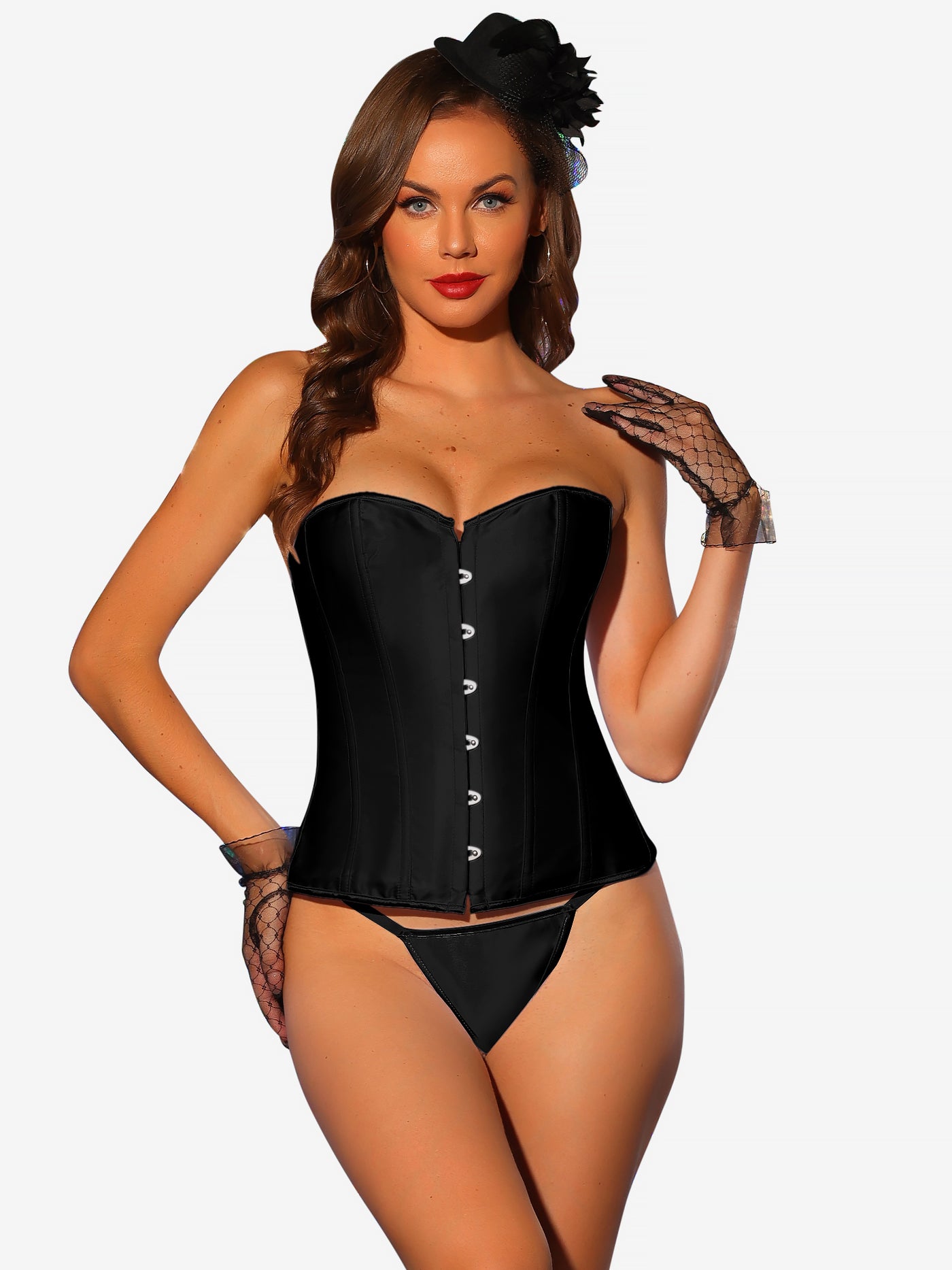 Allegra K Gothic Satin Lace Up Waist Cincher Bustier Shapewear Over Bust Corset