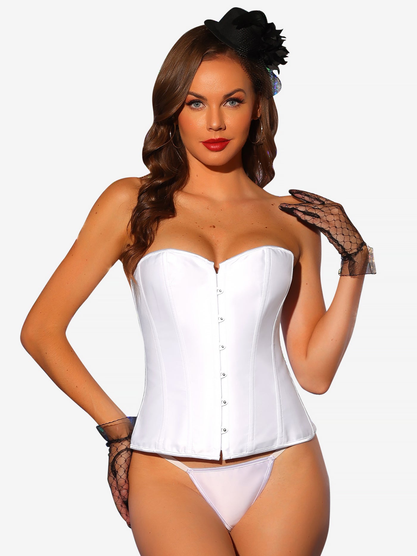 Allegra K Gothic Satin Lace Up Waist Cincher Bustier Shapewear Over Bust Corset