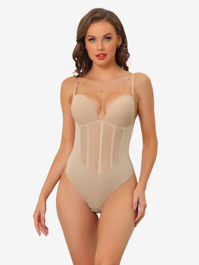 Allegra K Mesh Panel Leotard Tummy Control Sculpting Body Shaper Shapewear Bodysuit