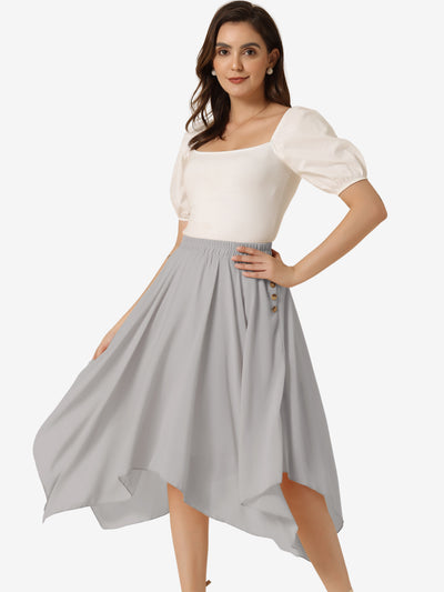 Elastic Waist Chiffon Handkerchief Hem Midi Skirt