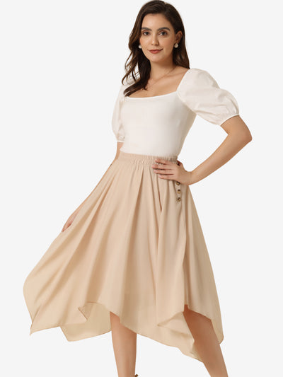 Elastic Waist Chiffon Handkerchief Hem Midi Skirt