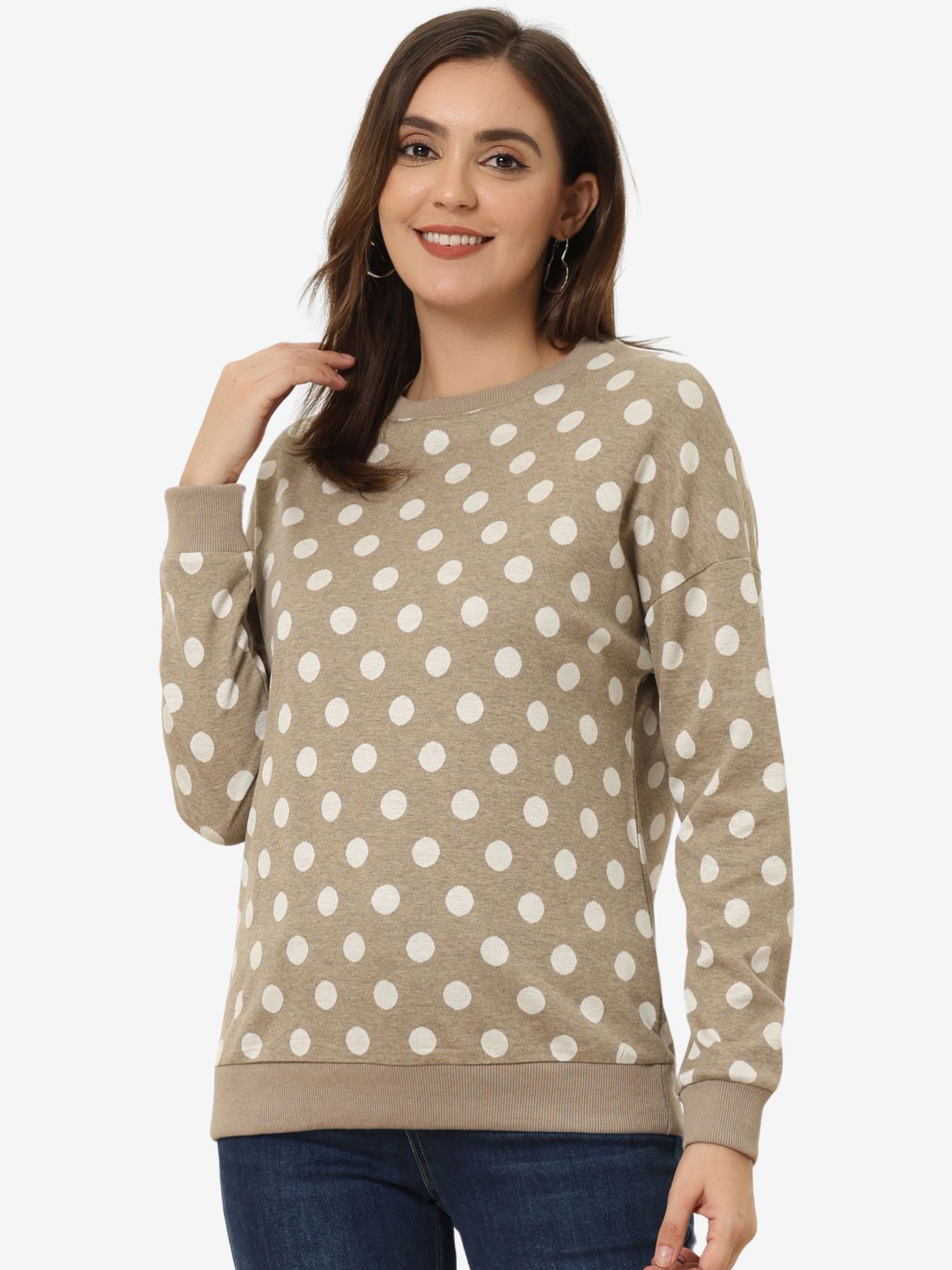 Allegra K Winter Knitted Pullover Sweatshirt Long Sleeve Polka Dot Sweater