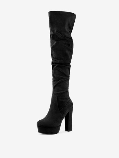 Round Toe Zipper V Shape Chunky Heel Over the Knee High Boots