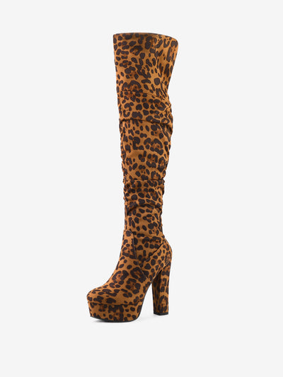 Round Toe Zipper V Shape Chunky Heel Over the Knee High Boots