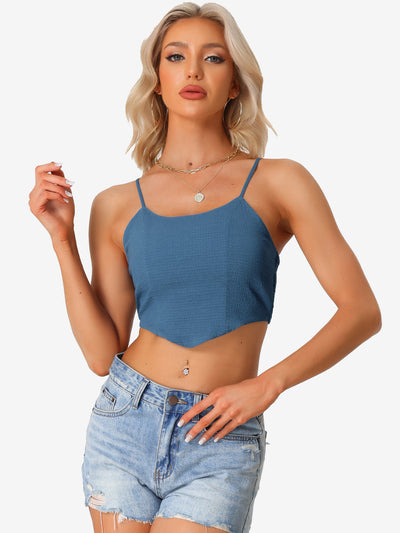 Spaghetti Strap Crop Top Asymmetrical Hem Textured Camisole