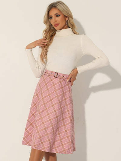 Christmas Tartan Plaid High Waist Belted Vintage A-Line Midi Skirt