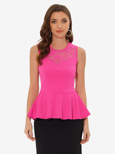 Lace Peplum Round Neck Sexy Sheer Back Sleeveless Blouse