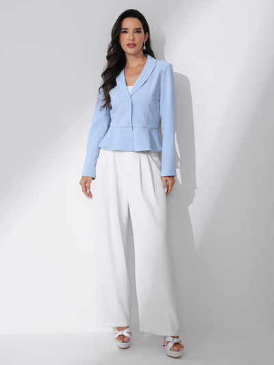 Allegra K Vintage Lapel Long Sleeve Ruffle Hem Office Cropped Blazer