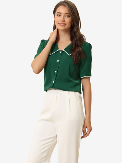 Short Sleeve Chiffon Collared Casual Work Button Down Blouse