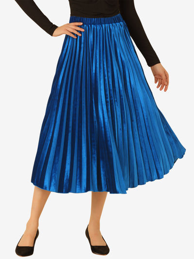 Party High Elastic Waist Velvet Pleated Midi Skirt