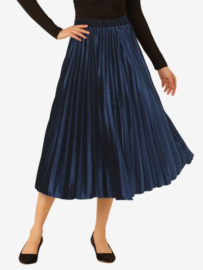 Party High Elastic Waist Velvet Pleated Midi Skirt