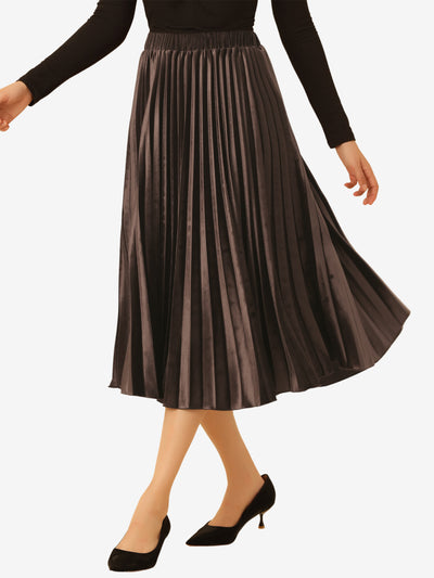 Party High Elastic Waist Velvet Pleated Midi Skirt