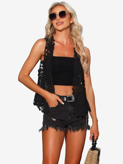 Sleeveless Boho Open Front Hollow Out Crochet Vest