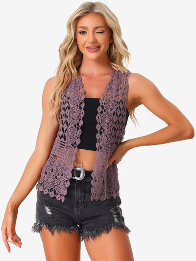 Sleeveless Boho Open Front Hollow Out Crochet Vest