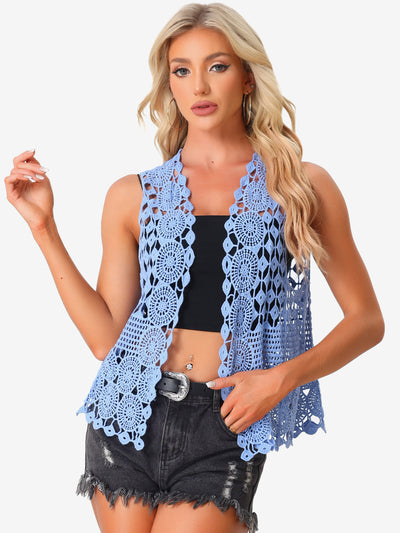 Sleeveless Boho Open Front Hollow Out Crochet Vest