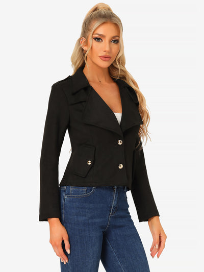 Faux Suede Long Sleeve Lapel Collar Moto Biker Jacket