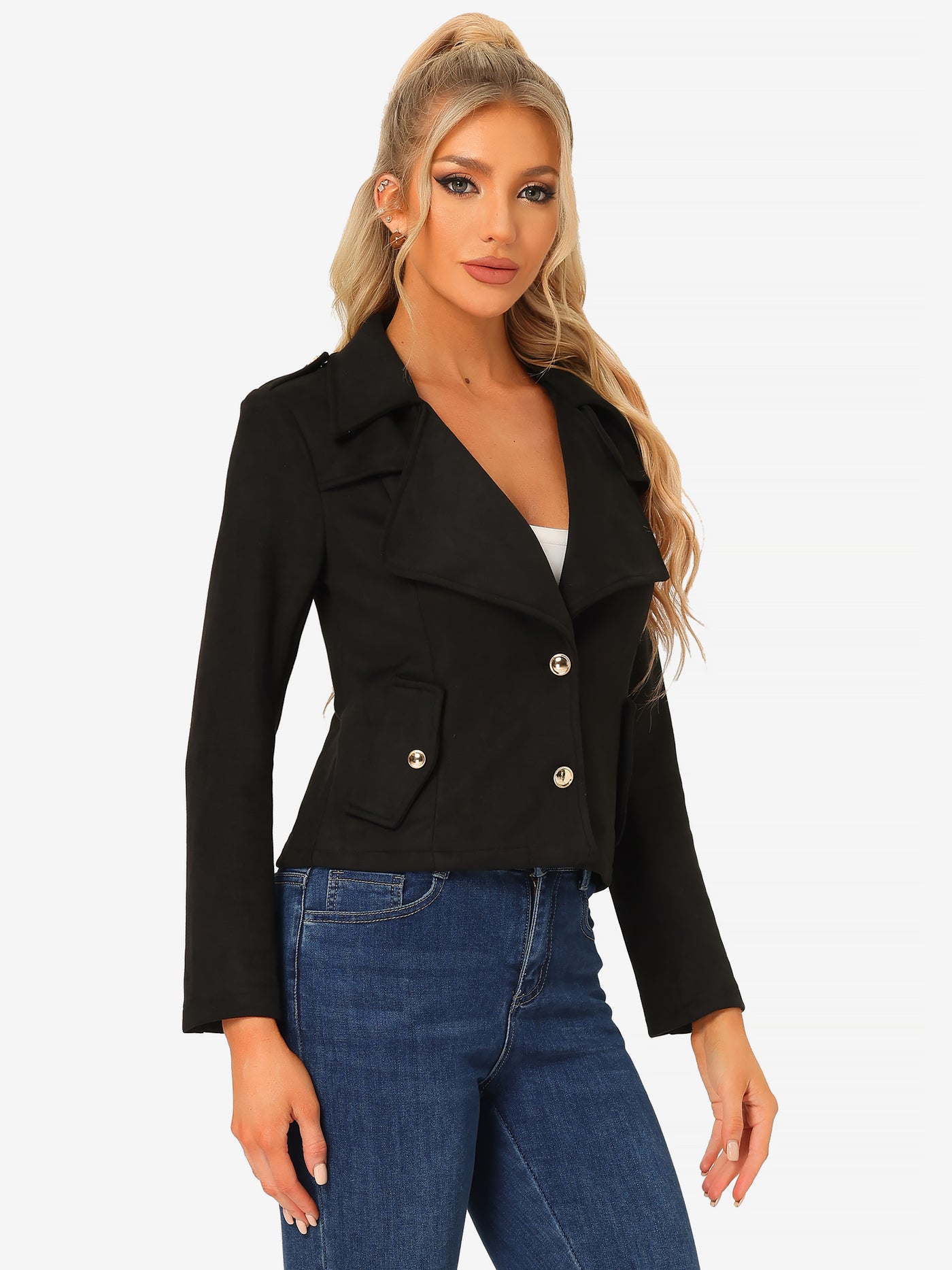 Allegra K Faux Suede Long Sleeve Lapel Collar Moto Biker Jacket