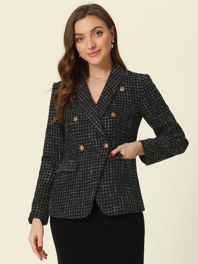 Plaid Tweed Lapel Collar Double Breast Work Office Blazer Jacket