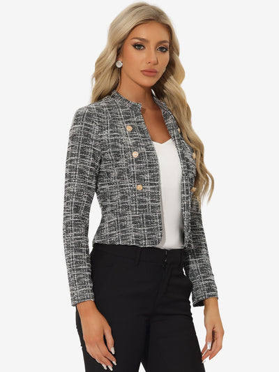 Vintage Tweed Plaid Slim Fit Work Office Cropped Jacket