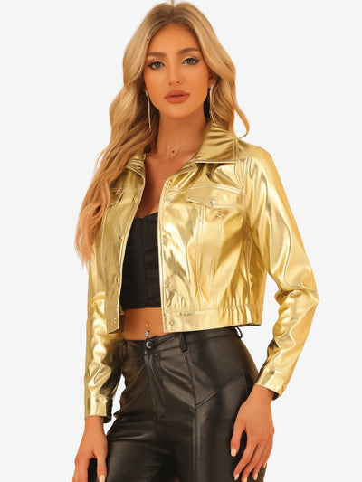 Metallic Biker Holographic Button Down Shiny Jacket