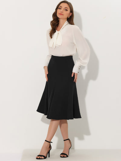 Side Zipper High Waist Elegant Flared A Line Midi Skirt