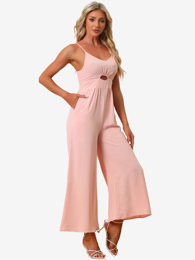 Sleeveless Cut Out Smocked Loose Wide Leg Summer Jumpsuits