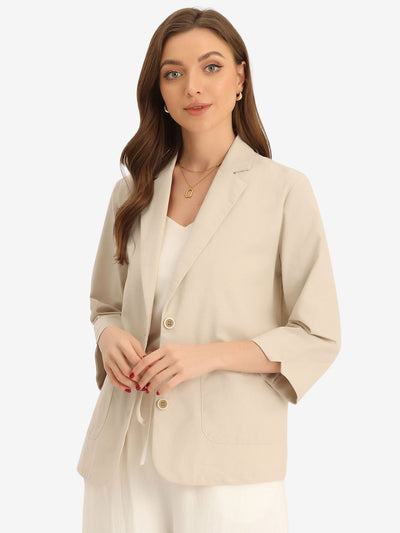 Allegra K Linen Notched Lapel Collar 3/4 Sleeve Causal Suit Blazer