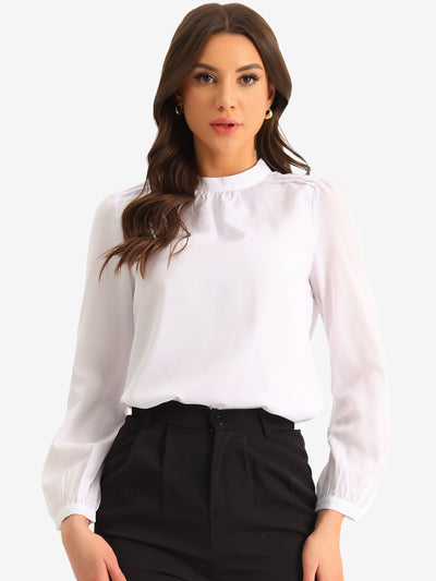 Chiffon Shirt Work Office Mock Neck Long Sleeve Blouse