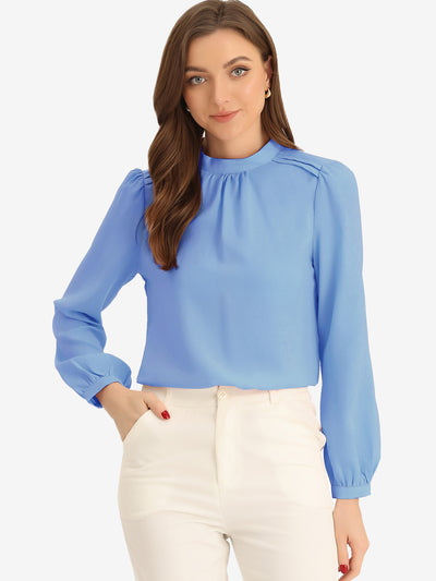 Chiffon Shirt Work Office Mock Neck Long Sleeve Blouse