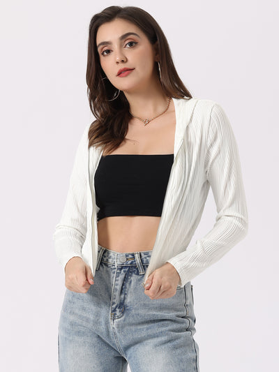 Zip Up Long Sleeve Lightweight Textured Cropped Hoodie Jacket