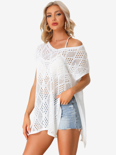 Allegra K Casual Swim Bikini Beach Mesh Coverup Tunic Crochet Cover Up