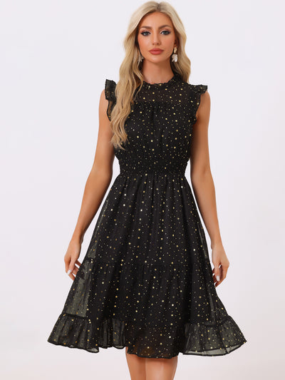 Chiffon Sleeveless Smocked Waist Gilding Metallic Stars Party Dress