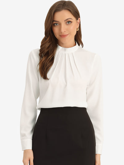 Stand Collar Chiffon Long Sleeve Business Casual Work Blouse