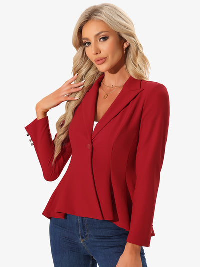 Dressy Single Button Business Casual Work Peplum Blazer